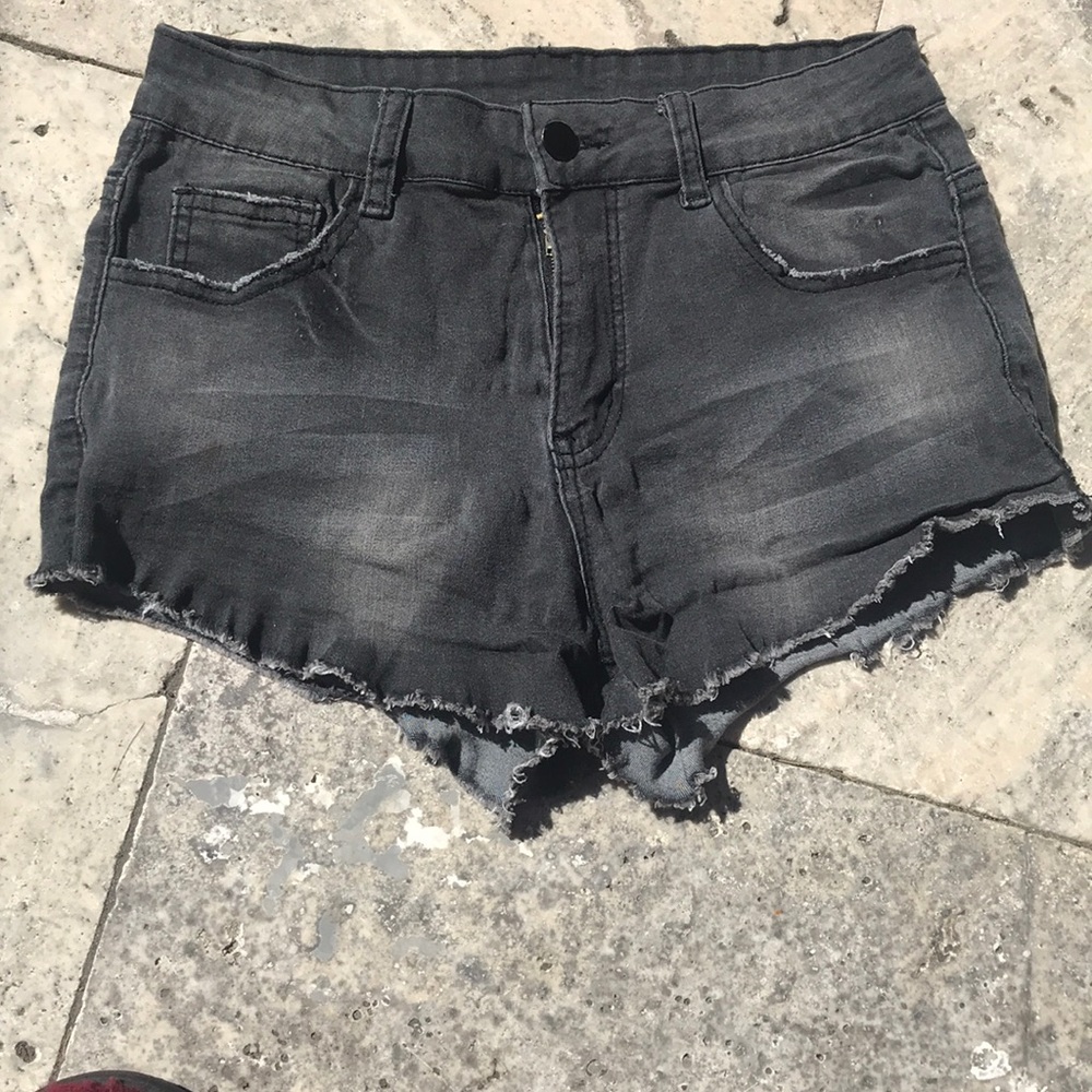 Distressed Cut Off Grey Black Jean Shorts